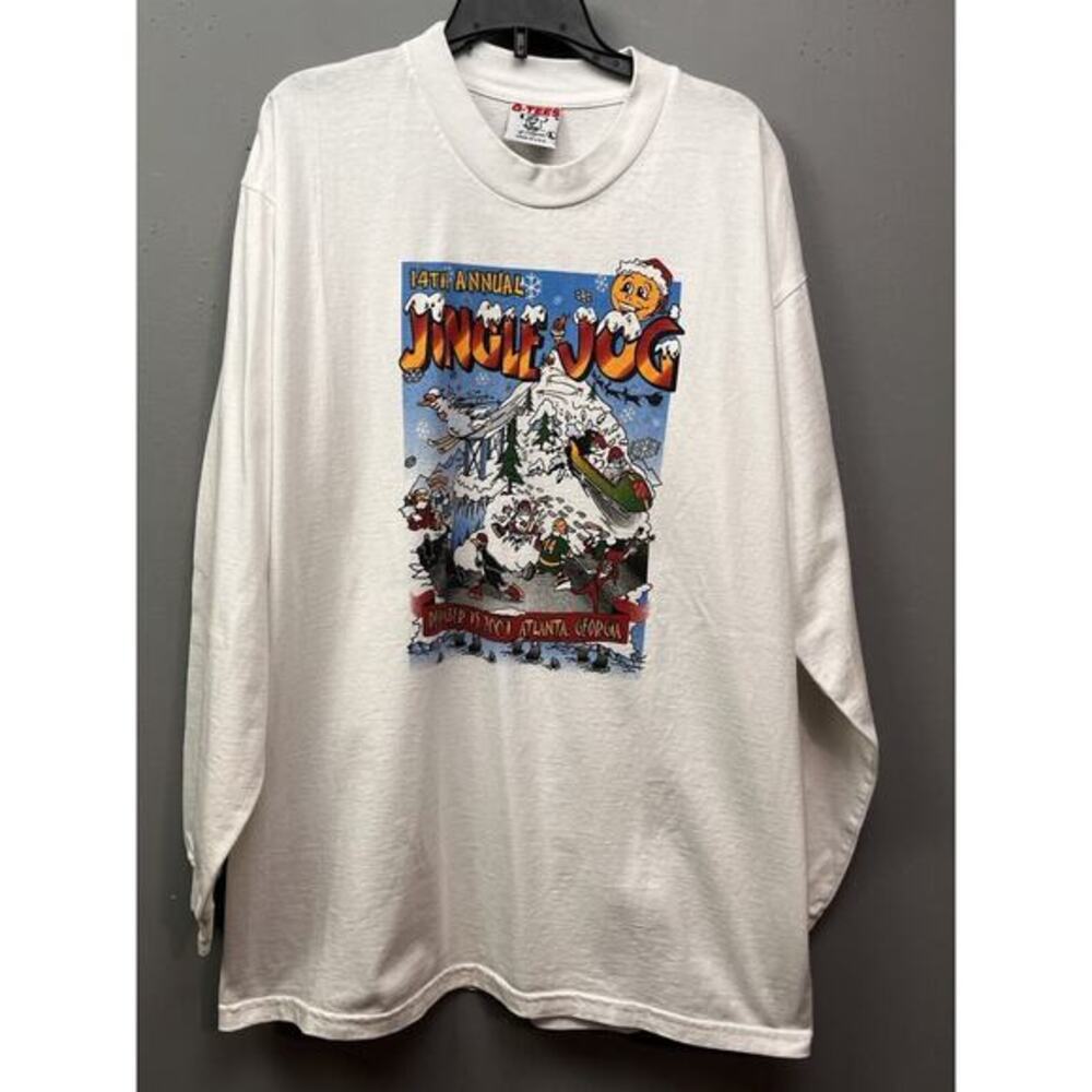 Vintage 2001 Jingle Bell Jog T-Shirt Mens Medium Atlanta White Runner Santa‎